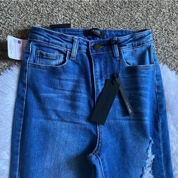 Nina Rossi Jeans Super High Rise Flare Long New Distressed Women’s Size 5 - Picture 3 of 11